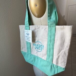 Trader Joe's Limited Edition Pastel Mini Mint Green Canvas Tote Bag